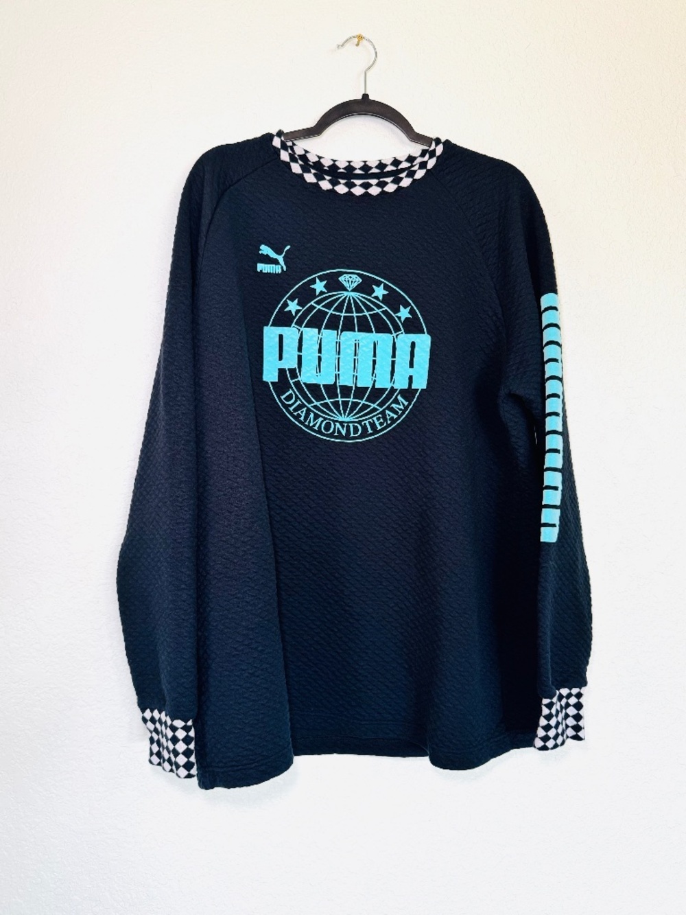 Puma x Diamond Supply Co. Sweatshirt Mens XL Quilted Checkered Logo Streetwear